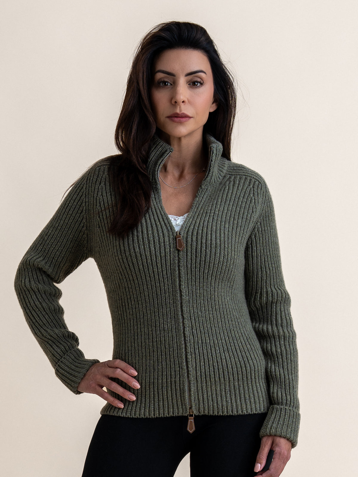 ZIPPED CARDIGAN&lt;br&gt;MOSS