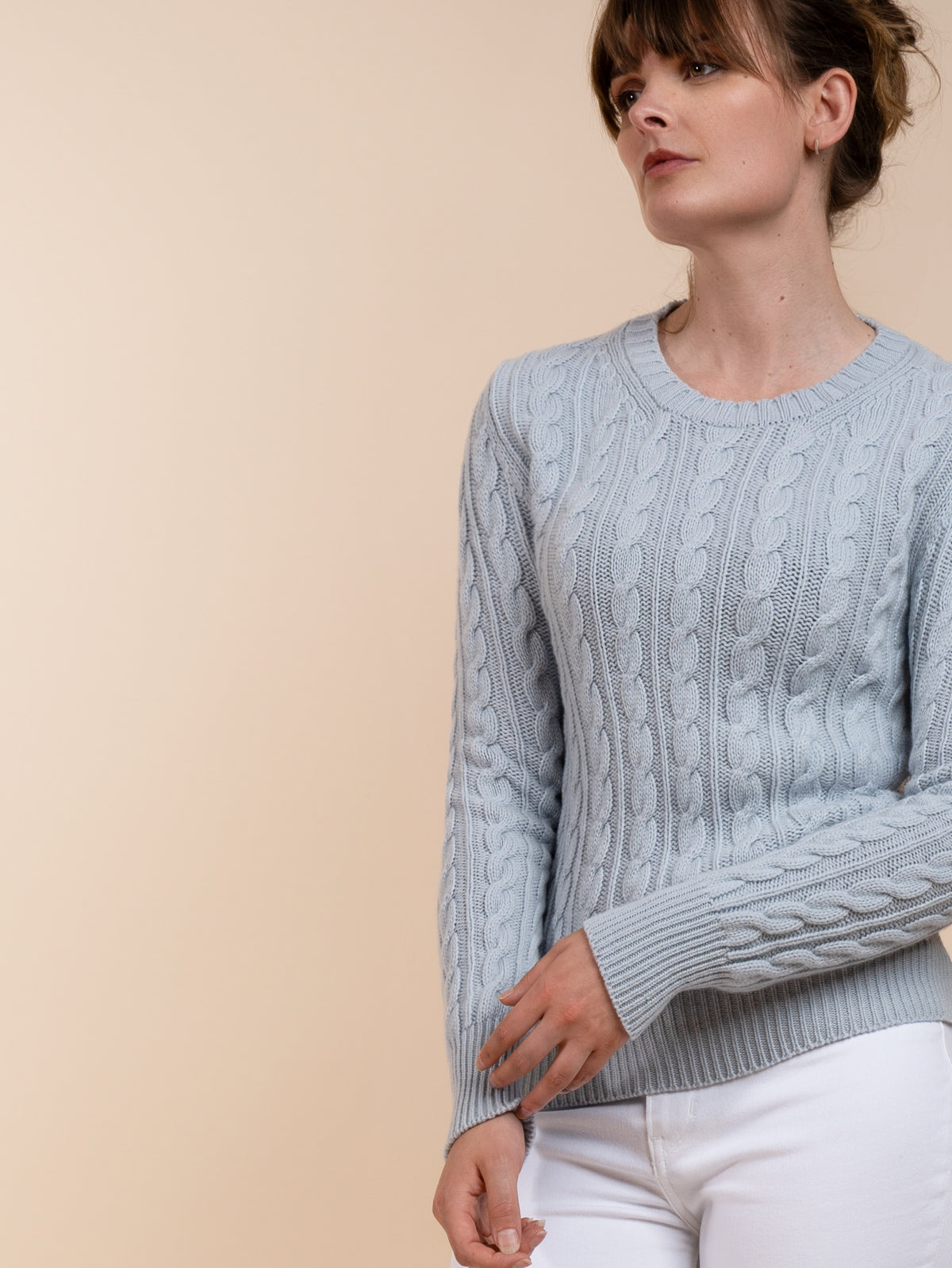 CABLEKNIT CREW&lt;br&gt;SOFT BLUE