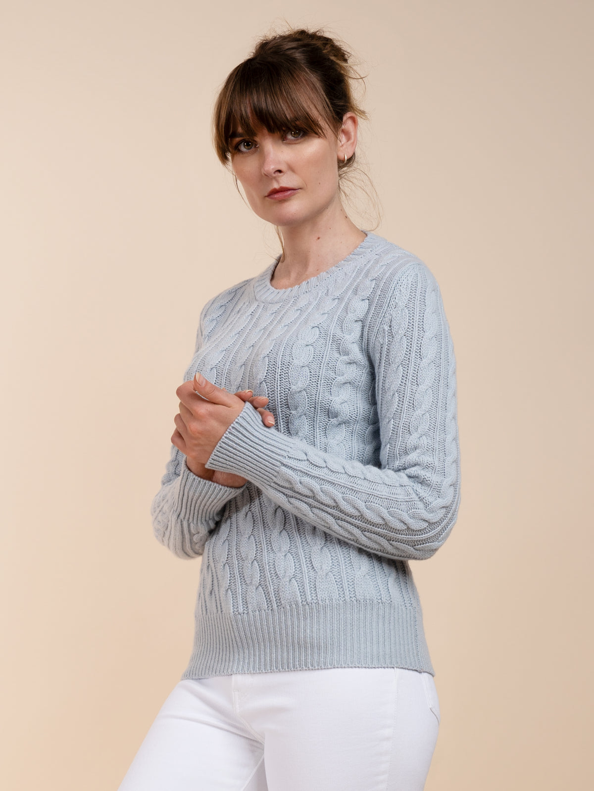CABLEKNIT CREW&lt;br&gt;SOFT BLUE