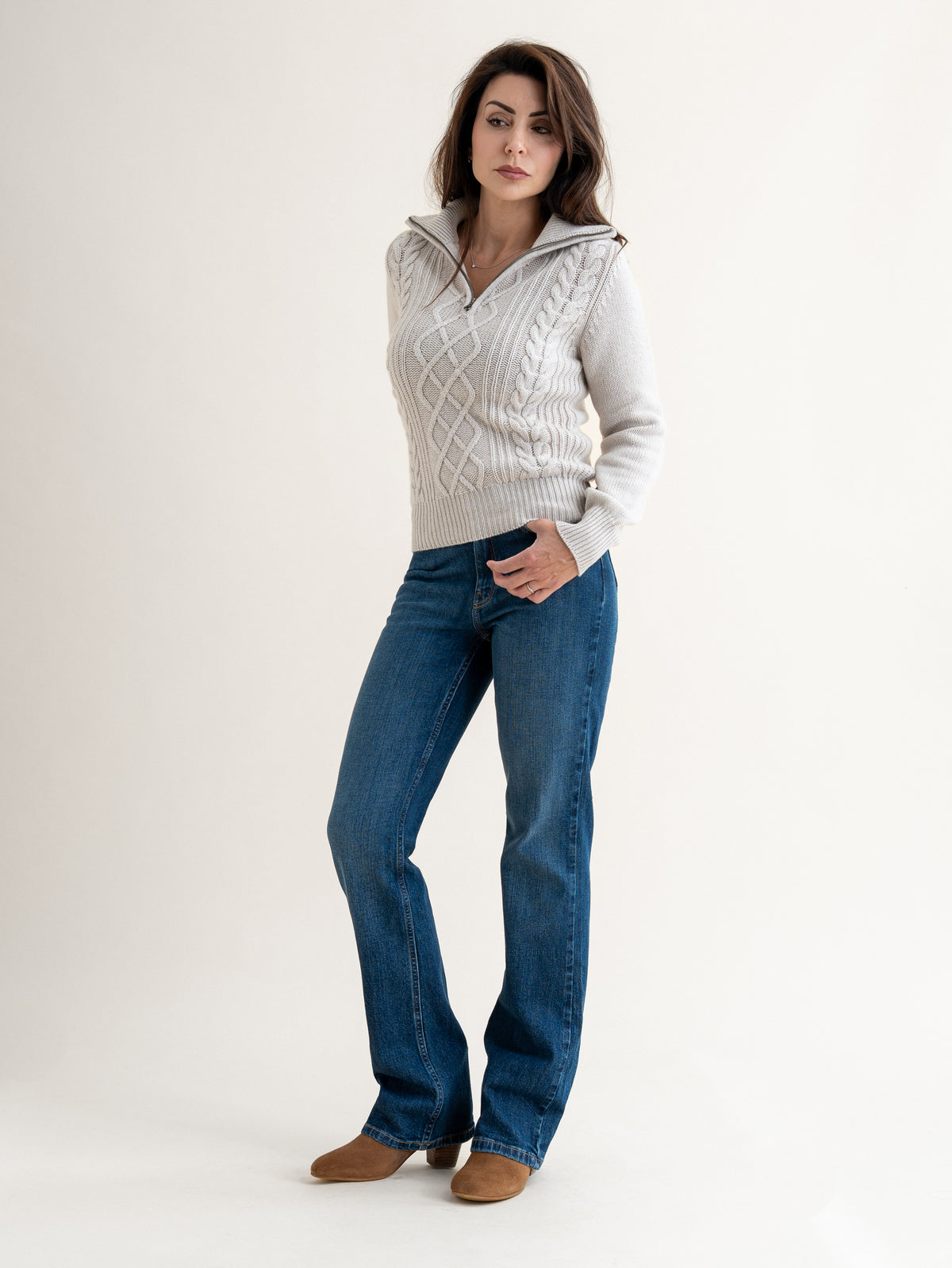 cable quarter zip cashmere sweater ladies