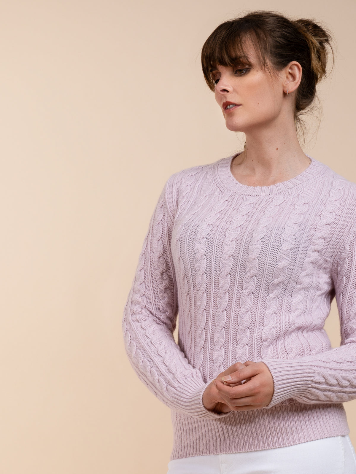 CABLEKNIT CREW&lt;br&gt;SOFT PINK