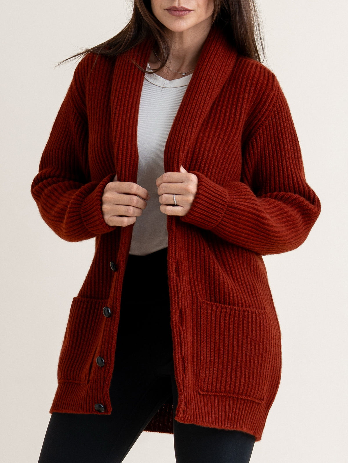 THE SHAWL NECK CARDIGAN<br>HARISSA