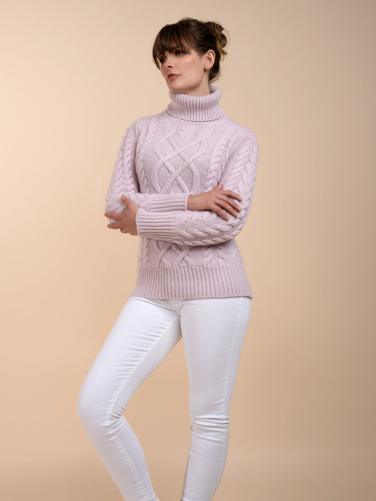 MULTI CABLE ROLL NECK&lt;br&gt;SOFT PINK