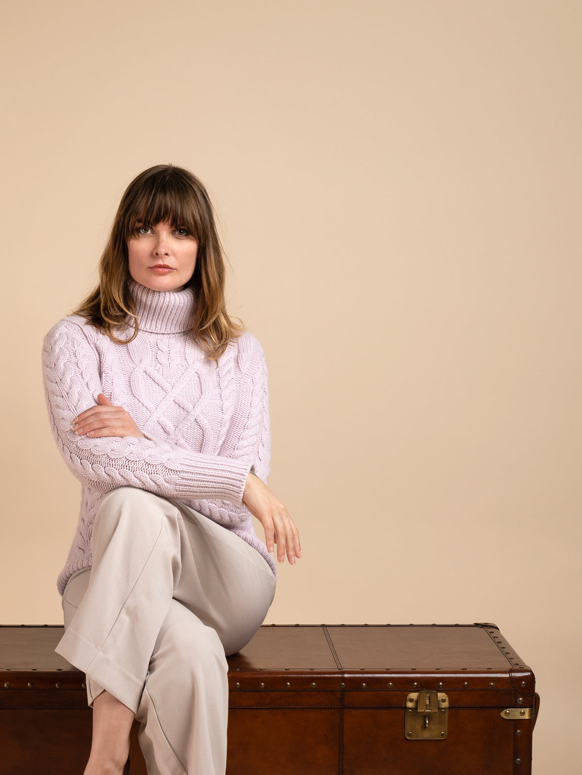 MULTI CABLE ROLL NECK&lt;br&gt;SOFT PINK